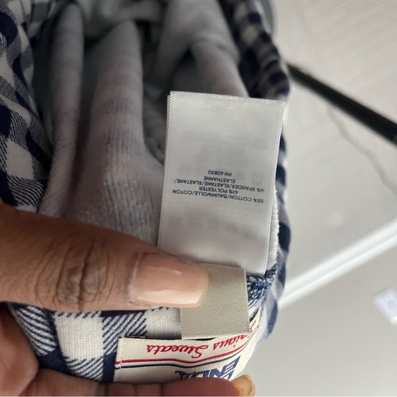 Lands End Women Serious Sweats Pants 1X Blue White Gingham Capri Pull On Elastic - Picture 7 of 9